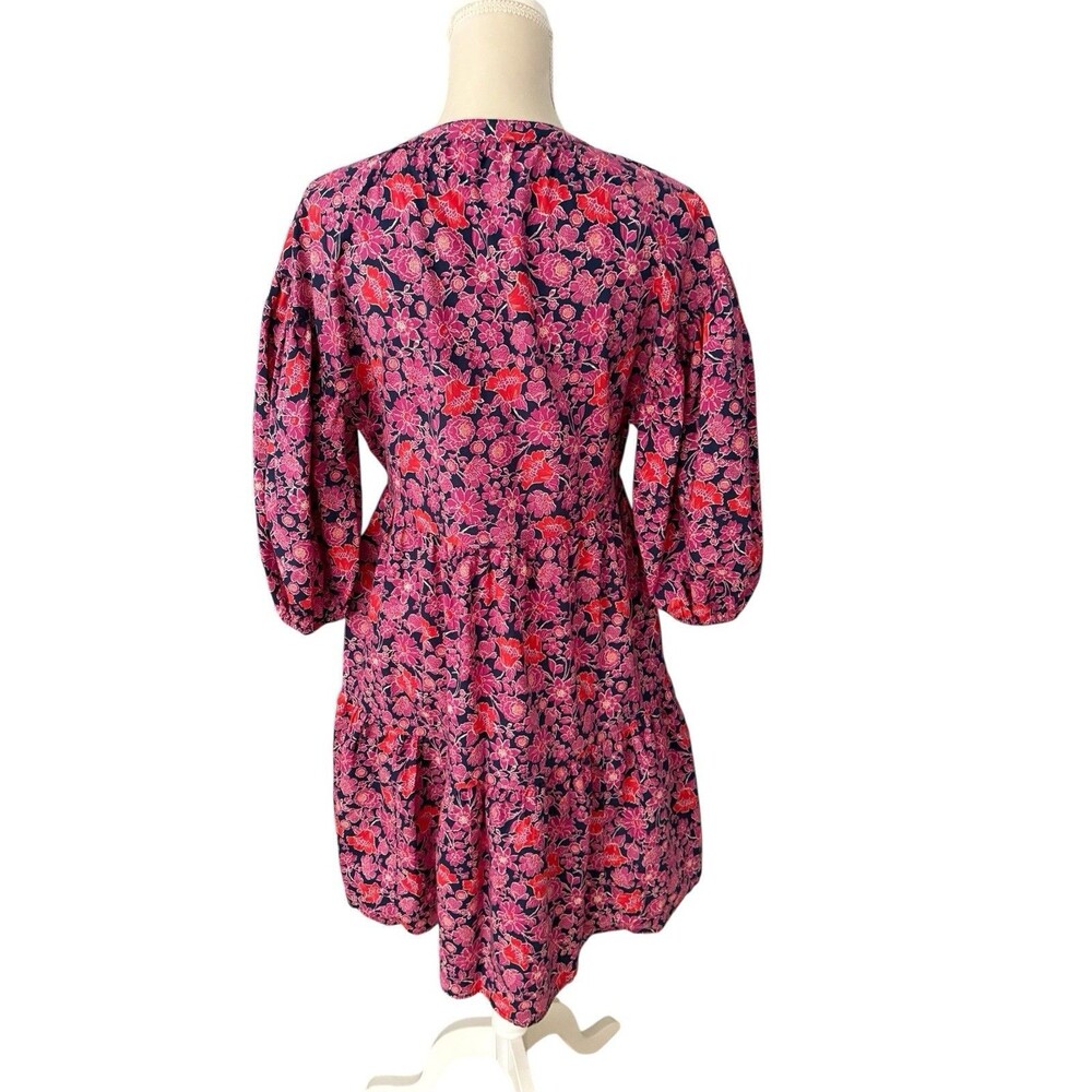 SUNDRY Floral Tiered Dress Sz 1 Women’s Small 4-6 Cottage Core Navy Pink Pockets - Picture 2 of 16